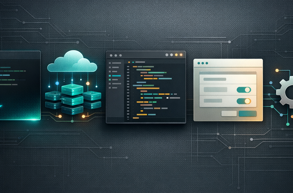 Abstract illustration of five AI coding agent workflows for a 2026 comparison blog post