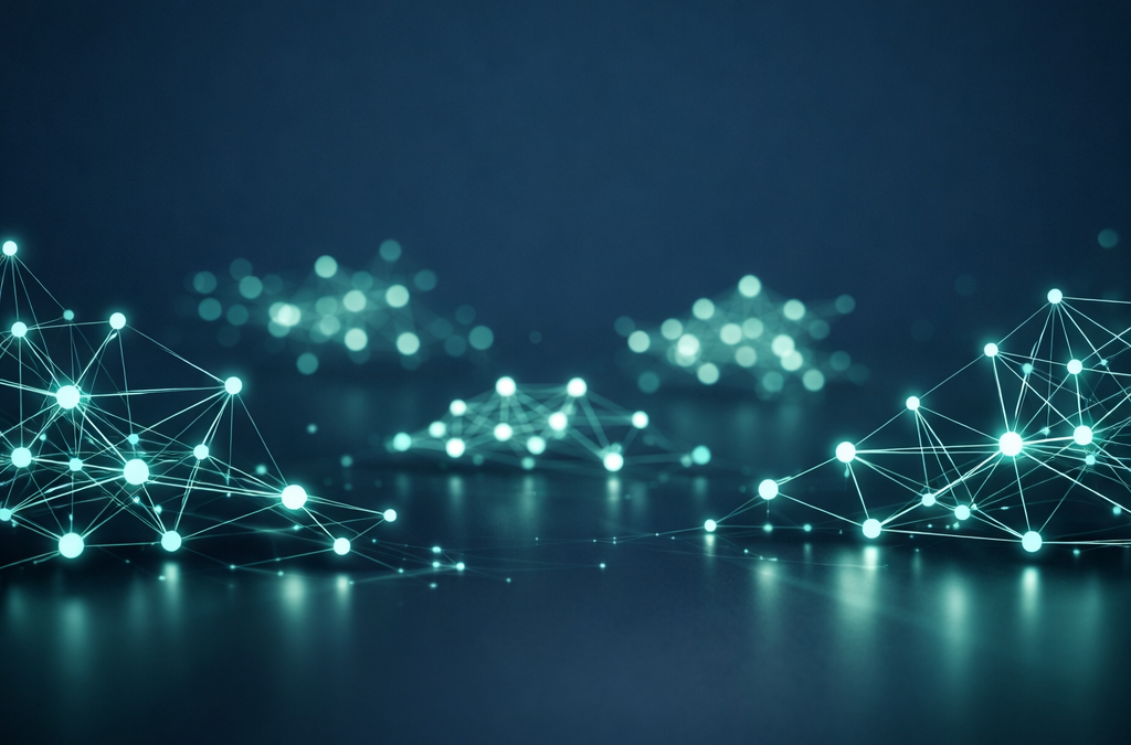 micro SaaS ideas powered by AI agents — abstract mint network of small clustered nodes on slate